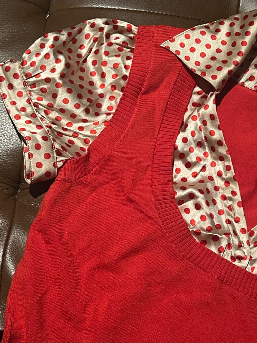 bebe Red Layered Polka Dot Tank with Belt - Picture 4 of 5